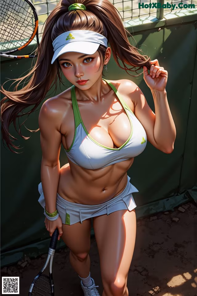 A woman in a bikini holding a tennis racket.