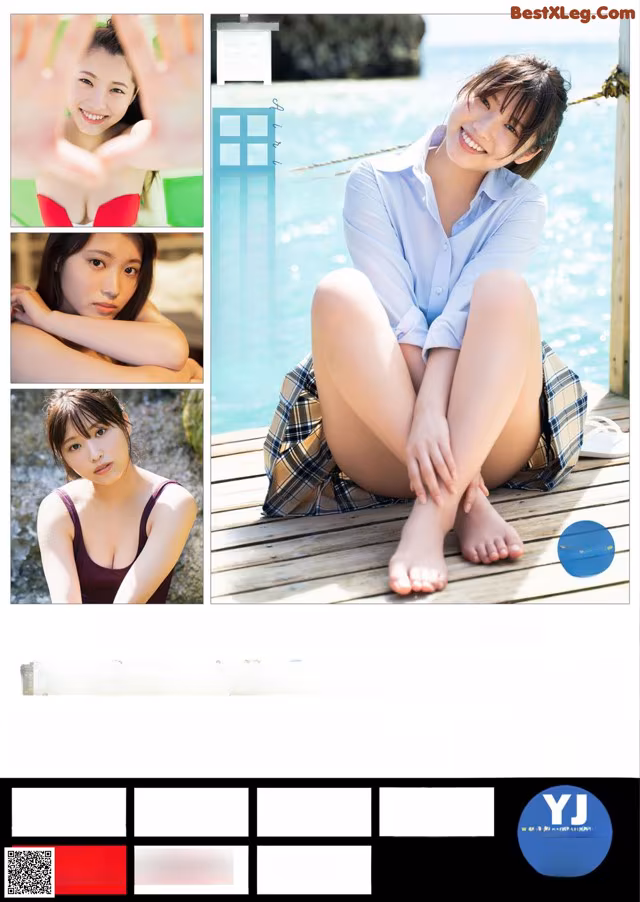 A poster advertising a photo book with a woman sitting on a dock.